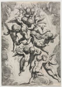 Guido Reni, Angels in Glory (after Luca Cambiaso) , c. 1607 Etching Cleveland Museum of Art