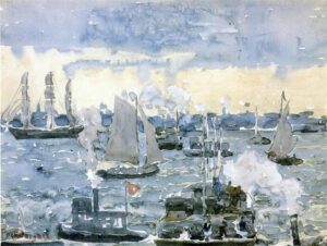 Maurice Brazil Prendergast, Boston Harbor, c.1900 - c.1905 Watercolor on paper, 28.26 x 39.37 cm Private Collection