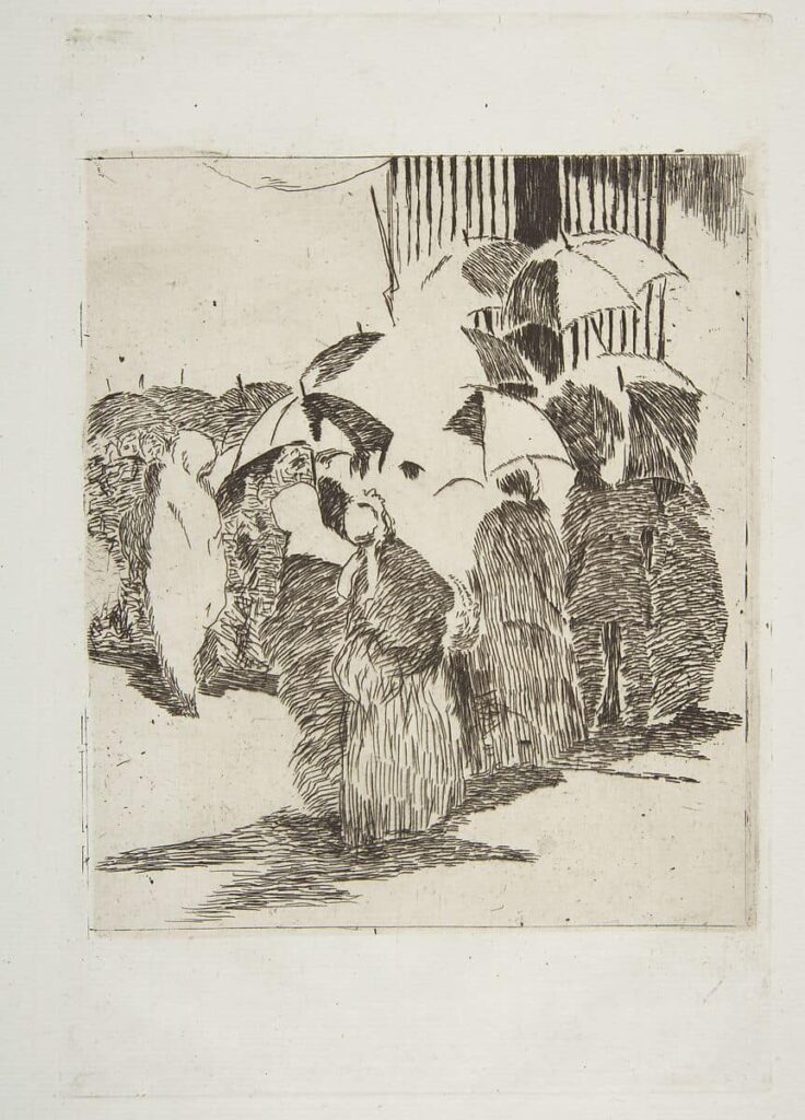Édouard Manet, Line in front of the Butcher Shop, 1870–71, published 1905 Etching on light blue laid paper, 9 1/4 x 6 1/8 in Metropolitan Museum of Art, New York