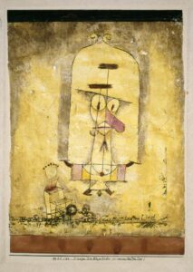 Paul Klee, Dance You Monster to My Soft Song!, 1922 Watercolor and oil transfer drawing on plaster-primed gauze, with watercolor and ink on paperboard mount, 13 7/8 x 11 1/2 in Guggenheim Museum, New York