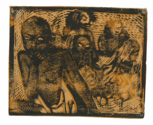 default Paul Gauguin, Young Maoris, 1896–1897 Wood-block print printed twice in yellow ocher and black ink, on cream wove notebook paper ruled in blue, 3 1/2 × 4 1/4 in Art Institute of Chicago