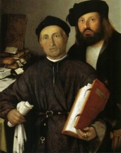 Lorenzo Lotto, Portrait of Giovanni Agostino della Torre and his son Niccolò, 1515 Oil on canvas, 33.5 x 26.9 in National Gallery, London
