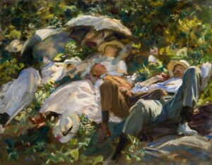 John Singer Sargent, Group with Parasols (Siesta), 1904. Oil on canvas; 22 3/8 x 28 9/16 in Private Collection