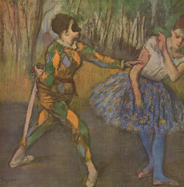 Edgar Degas, Harlequin and Columbina, c 1884 Color on paper, 16.1 x 16.1 in Belvedere, Vienna