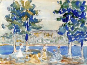 Maurice Brazil Prendergast, Lake, New Hampshire, c.1910 - c.1913 Watercolor on paper, 8.75 x 11.75 cm Private Collection