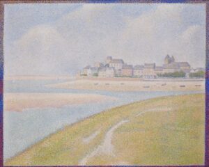 Georges Seurat, View of Le Crotoy from Upstream, 1889  Oil on canvas, 27.7 in x 34.1 in Detroit Institute of Arts  