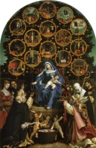 Lorenzo Lotto, Madonna of the Rosary, 1539 Oil on canvas, 12.5 ft x 103.9 in Chiesa di San Domenico, Cingoli, Marche, Italy