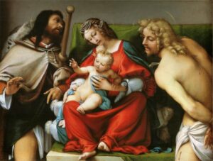 Lorenzo Lotto, Madonna with St. Roch and St. Sebastian, 1522 Oil on wood, 32.2 in × 42.7 in National Gallery of Canada, Ottawa