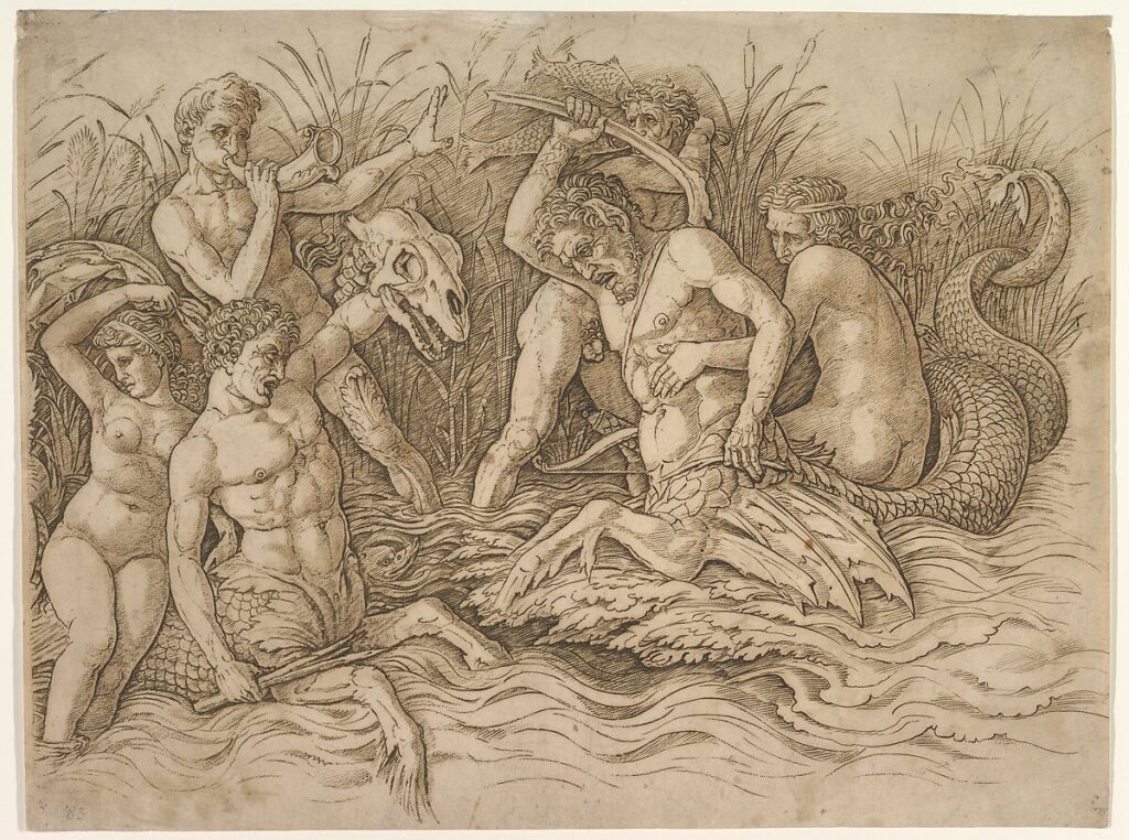 Andrea Mantegna, Battle of the Sea-Gods (Right Portion of the Frieze), c 1485–1488 Engraving, 11.6 x 15.5 in Metropolitan Museum of Art, New York