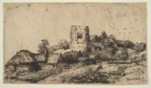 Rembrandt, Landscape with a Square Tower, 1650 Etching and drypoint; third of three states, 3 9/16 × 6 1/4 in Metropolitan Museum of Art, New York