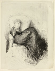 James Whistler, Study: Maud Seated, 1878 Lithotint with scraping and roulette in black ink on ivory wove proofing paper, 10 7/16 × 7 1/4 in Art Institute of Chicago