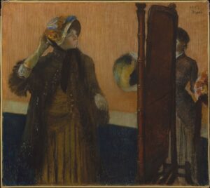Edgar Degas, At the Milliner's, 1882 Pastel on pale gray wove paper (industrial wrapping paper), laid down on silk bolting, 30 x 34 in Metropolitan Museum of Art, New York