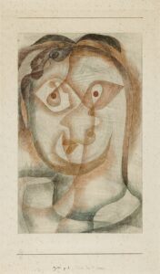 Paul Klee, Portrait of Mrs. Bl., 1931 Pen and black and brown ink and graphite with smudging on off-white wove paper, laid down on ivory wove card, 13 1/4 × 8 5/16 in Art Institute of Chicago