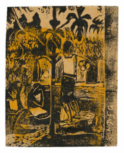 noanoa Paul Gauguin, Noa noa (Fragrant), 1894–1895 Wood-block print in black ink, over solvent thinned and selectively applied yellow ocher ink, on cream wove paper, 6 × 4 11/16 in Art Institute of Chicago