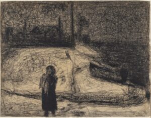 Georges Seurat, The Zone (Outside the City Walls), 1882–1883 Black conte crayon on cream laid paper, 9 1/2 × 12 3/8 in Art Institute of Chicago