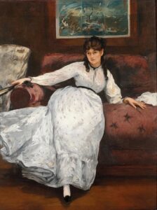 Édouard Manet, Repose, Portrait of Berthe Morisot, 1871 Oil on canvas 59.1 in x 44.8 in Rhode Island School of Design Museum, Providence, R.I.