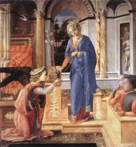 Filippo Lippi, The Annunciation with two Kneeling Donors, 1455 Oil and tempera on panel, 60.3 x 56.3 in National Gallery of Ancient Art, Rome, Italy