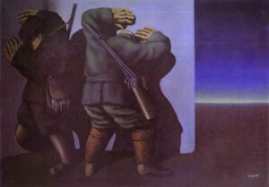 the-hunters-at-the-edge-of-night-1928(1).jpg!Large René Magritte, The Hunters at the Edge of Night, 1928 Oil on canvas, 46 x 32 in Private Collection