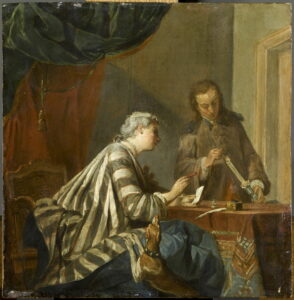 Jean Siméon Chardin, Lady Sealing a Letter, 18th century Oil on copper, 10 x 9.8 in Louvre Museum, Paris