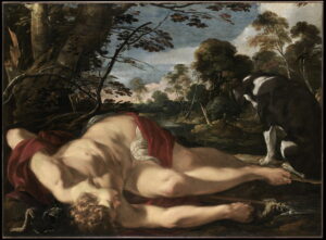 Laurent de La Hyre, Dead Adonis, 1620s Oil on canvas, 42.9 x 18.8 in Louvre Museum, Paris