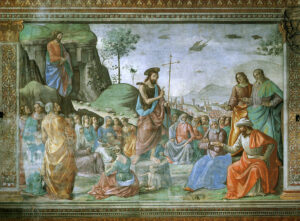 Domenico Ghirlandaio, Preaching of St. John the Baptist, 1486 - 1490 Fresco Basilica of Santa Maria Novella, Cappella Tornabuoni