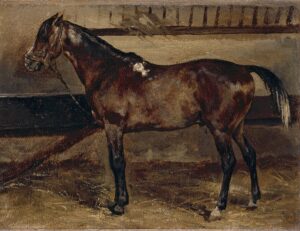 Théodore Géricault, Brown Horse in the Stalls, 1818 Oil on canvas, 10.3 x 13.8 in Petit Palais, Musée des Beaux-Arts de la ville de Paris
