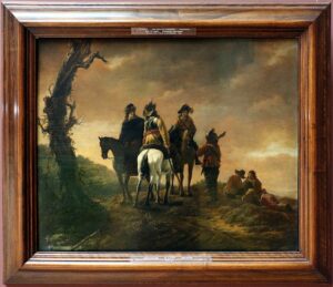 Aelbert Cuyp, Three cavaliers, c 1650 Oil on canvas, 21.8 x 26.7 in Royal Museums of Fine Arts of Belgium, Brussels