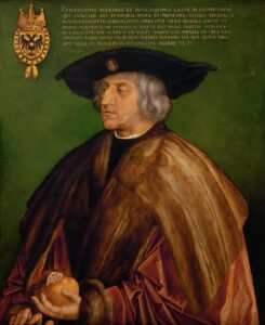 Albrecht Dürer, Emperor Maximilian I, 1519 Oil on lime panel, 29.1 in x 24.2 in Kunsthistorisches Museum, Vienna