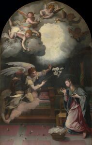 Alessandro Allori, Annunciation, 1577 - 1578 Oil on canvas, 17.5 x 11.2 in Galleria dell’Accademia di Firenze, Florence