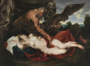 Sir Anthony van Dyck, Jupiter, Disguised as a Satyr, Approaches the Sleeping Antiope, circa 1620 Oil on canvas, 59 in x 81.1 in Museum of Fine Arts, Ghent
