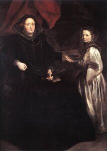 Sir Anthony van Dyck, Portrait of Porzia Imperiale and Her Daughter, circa 1628 Oil on canvas, 72.6 in x 52.7 in Royal Museums of Fine Arts of Belgium, Brussels