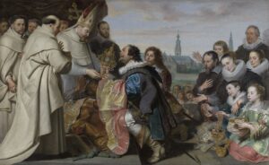 Cornelis de Vos, The Citizens of Antwerp Bring Back to Saint Norbert the Monstrance and other Sacred Vessels that they had hidden from Tankelin, 1630 Oil on canvas, 60.2 in x 98 in Royal Museum of Fine Arts, Antwerp