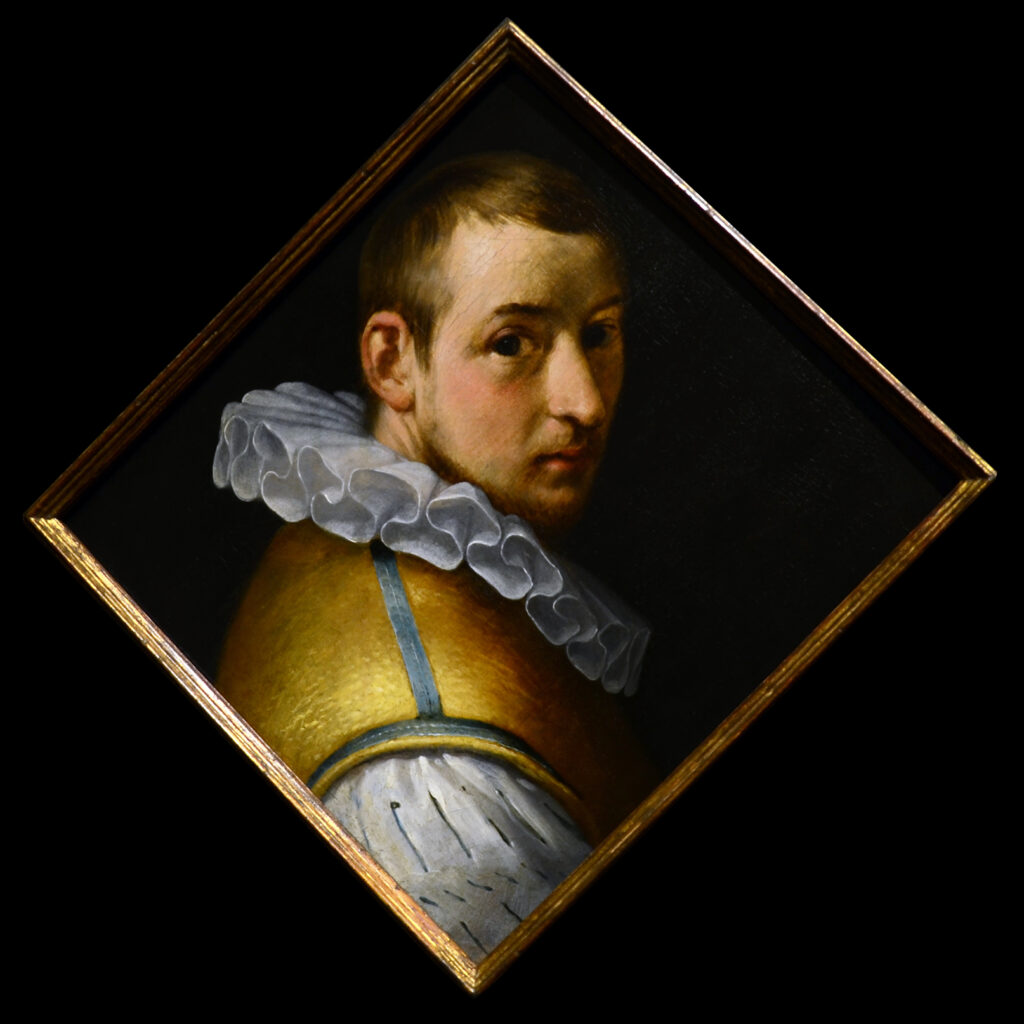 Cornelis van Haarlem, Self-Portrait, 1588 -- 1590 Oil on canvas, 12.9 x 12.9 in Private collection