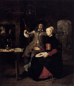 Gabriel Metsu, Self-Portrait with his Wife, 1661 Oil on oak wood, 14.1 in x 12.2 in Old Masters Gallery, Dresden State Art Collections, Germany