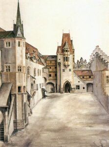Albrecht Dürer, zInnsbruck Castle Courtyard, c. 1495 Watercolour and gouache, 13.18 in x 10.51 in Albertina, Vienna