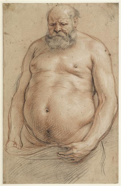 Jacob Jordaens, Naked Old Man, Standing, between 1600 and 1640 Drawing, 11.81 in x 7.87 in Louvre Museum, Paris