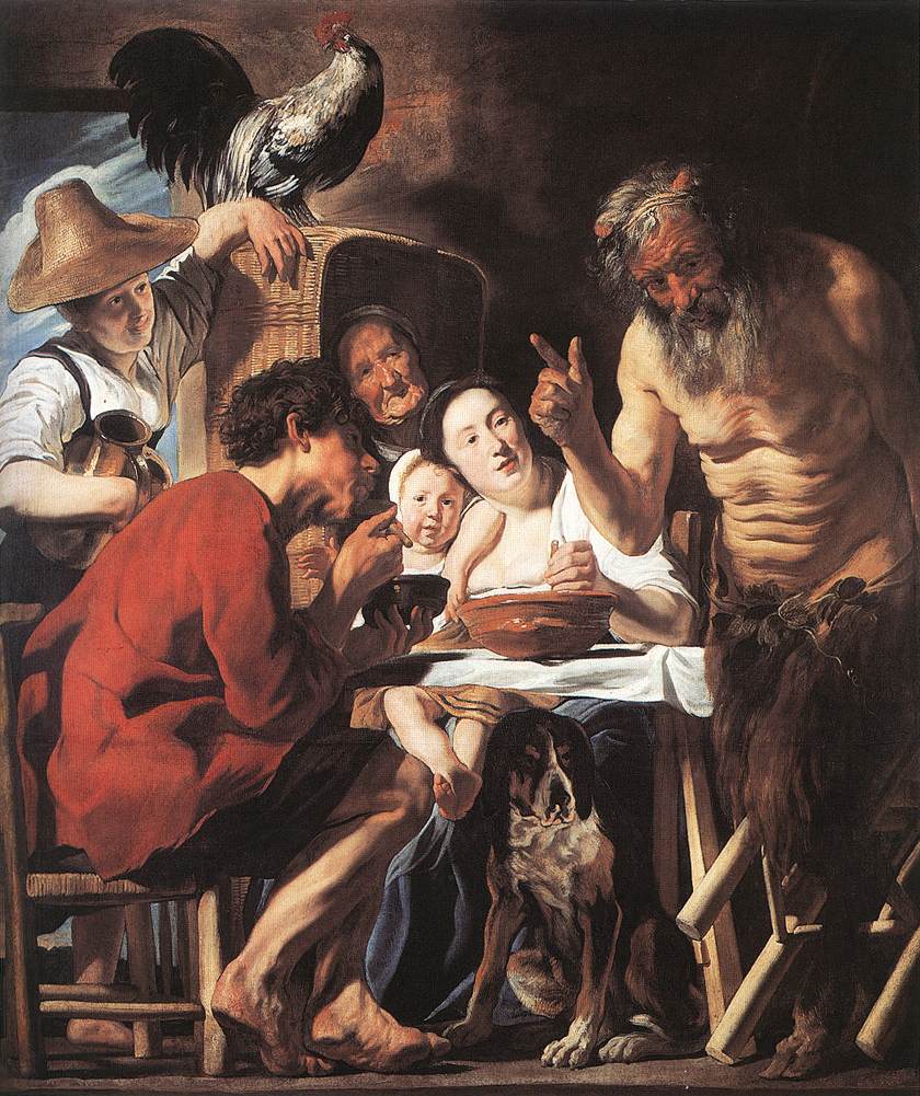 Jacob Jordaens, The Satyr and the Peasant Edit, second half of 17th century Oil on canvas, 74.2 in x 66.1 in Royal Museums of Fine Arts of Belgium, Brussels