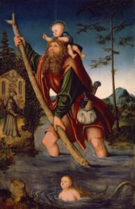 Lucas Cranach the Elder, Saint Christopher, between 1518 and 1520 Paint on lime, 16.4 × 3.1 in Detroit Institute of Arts