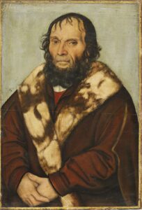 Lucas Cranach the Elder, Portrait of a Man, 1529 Oil on beech wood, 20.1 in x 14 in Royal Museums of Fine Arts of Belgium, Brussels
