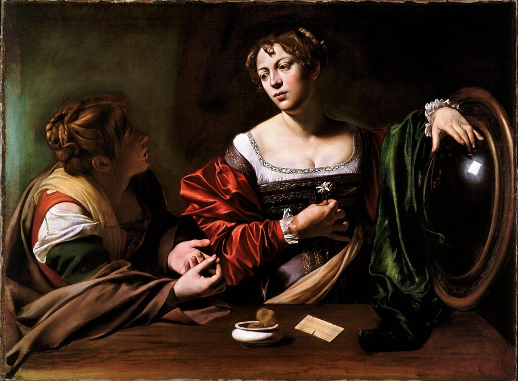 Caravaggio, Martha and Mary Magdalene, c 1598 Oil and tempera on canvas, 39.4 x 52.9 in Detroit Institute of Arts