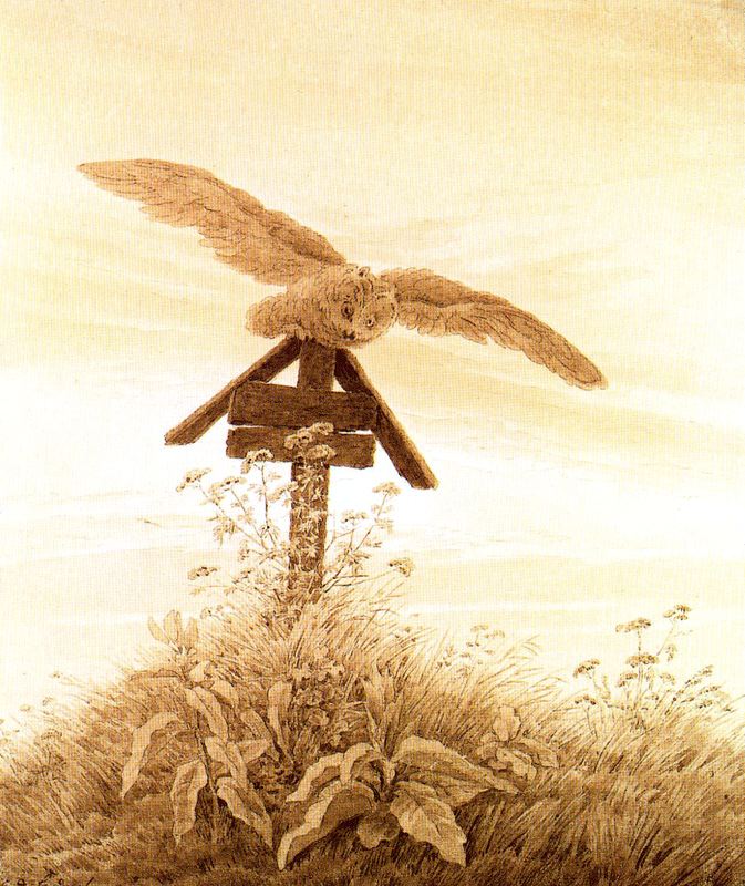 Caspar David Friedrich, Owl on a Grave, c 1836–1837 Sepia over pencil, 10.1 x 8.7 in Pushkin Museum of Fine Arts, Moscow
