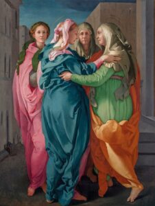 Jacopo Pontormo, Visitation of Carmignano, 1528 Oil on board, 79.5 in x 61.4 in Church of San Michele Arcangelo in Carmignano, Italy