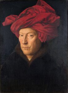 Jan van Eyck, Self-portrait, 1433 Oil on panel, 10.2 in x 7.4 in National Gallery, London
