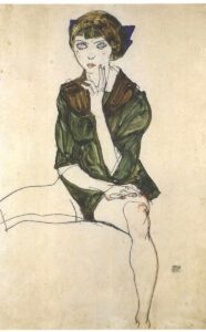 Egon Schiele, Seated girl with Green Blouse, 1913 Lithograph, 16 1/4 x 12 1/8 in