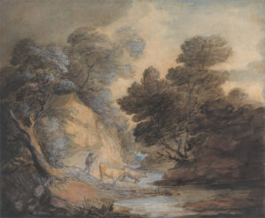 Thomas Gainsborough, Cattle Watering by a Stream Watercolor and gouache with black chalk over graphite on medium, slightly textured, cream laid paper, 11.61 in x 14.25 in Yale Center for British Art, New Haven, Connecticut