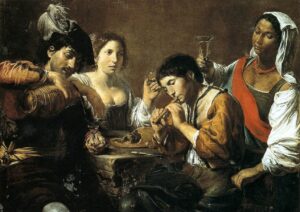 Valentin de Boulogne, Musician and Drinkers, circa 1625 Oil on canvas, 37.7 x 52.3 in Louvre Museum, Paris