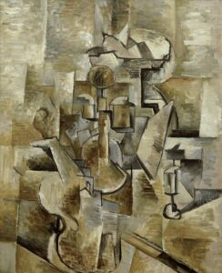 Violin_and_Candlestick Georges Braque, Violin and Candlestick, 1910 Oil on canvas, 24 in x 19 3/4 in San Francisco Museum of Modern Art