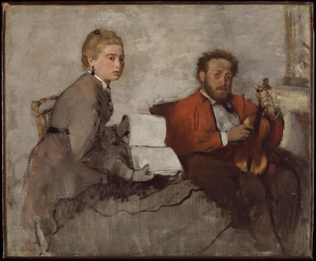 Edgar Degas, Violinist and Young Woman, ca. 1871 Oil and crayon on canvas, 18 1/4 × 22 in Detroit Institute of Art