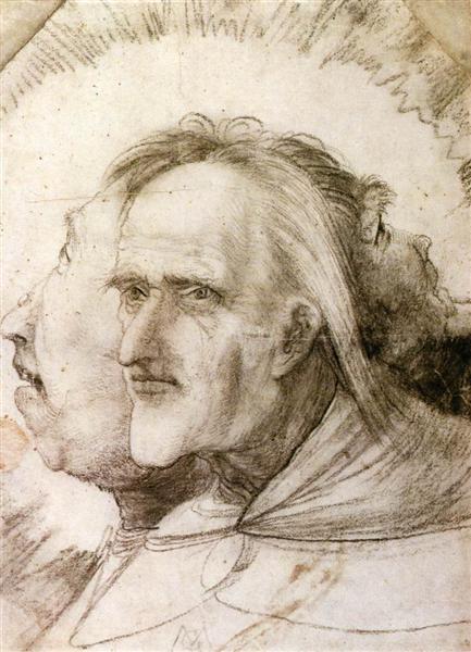 Matthias Grünewald, The Triple Face, c.1525 Chalk on paper, 10.70 in x 7.83 in Kupferstichkabinett Berlin