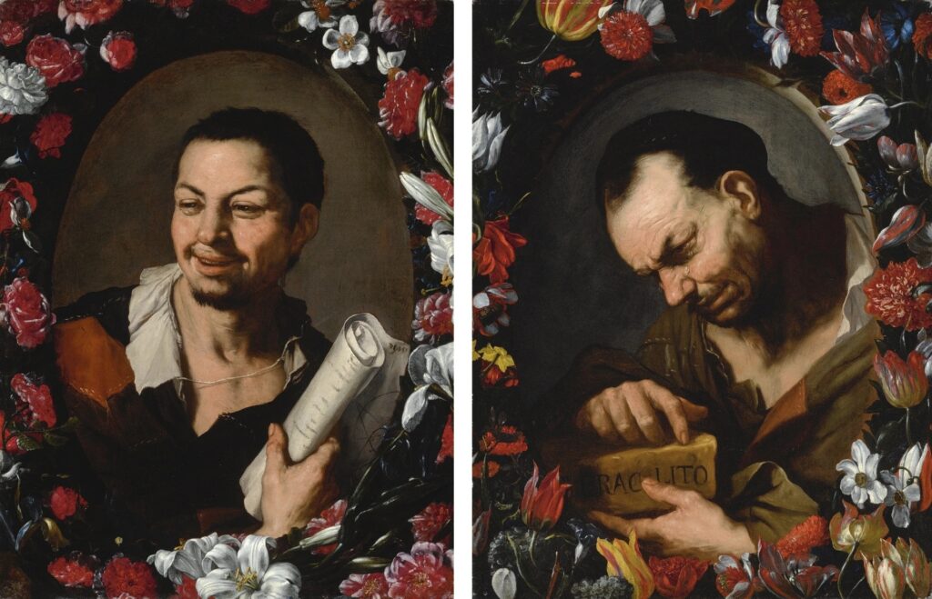 Luca Giordano, Democritus and Heraclitus, 17th century Oil on canvas, 28 x 22 in Private Collection